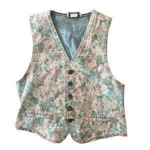 Vintage 80s RARE FIND Floral Printed Fitted Denim Vest Size Medium MADE IN USA